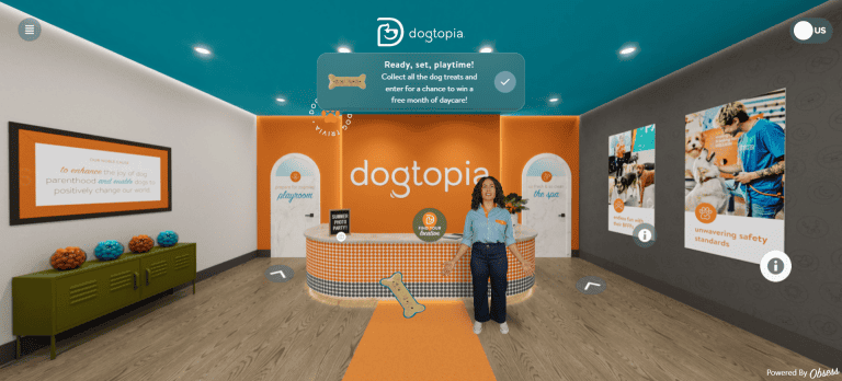 Dogtopia Launches Virtual World to Ease Dogs’ Journey Into Daycare Image of virtual Dogtopia lobby