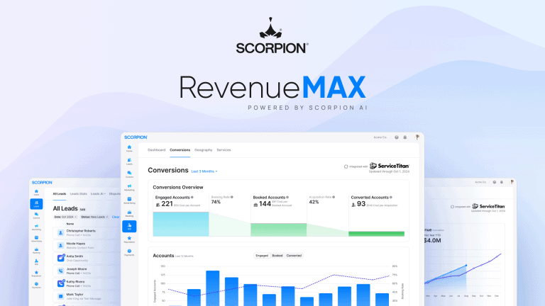 Scorpion Unveils RevenueMAX to Help Home Services Businesses Drive Profitable Growth Image of platform - Scorpion RevenueMAX franchise marketing solution powered by Scorpion AI