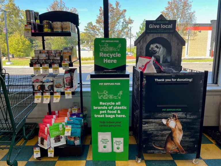 Pet Supplies Plus and Wag N’ Wash Divert 27,000 Pounds of Pet Packaging from Landfills with Sustainability Initiative Image of recycling bins for Pet Supplies Plus and Wag N’ Wash partnership with TerraCycle as part of sustainability initiative