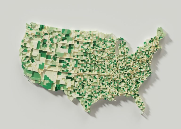 US Map with green and yellow elevations