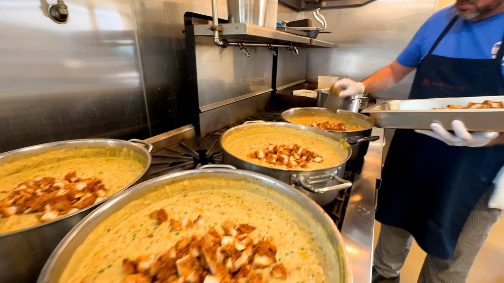 Large pots of chicken pot pie