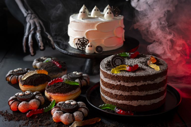 Paris Baguette Halloween cakes and donuts with gummy worms and cookies, showcasing October donut trends and seasonal franchise menu strategy.