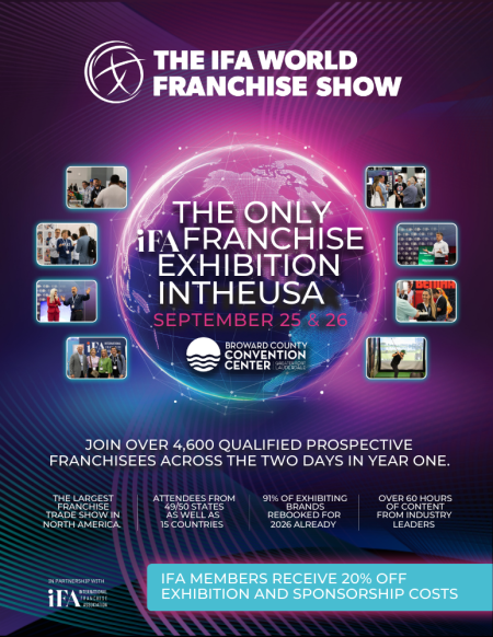 The IFA World Franchise Show poster with event dates Sept. 25–26 and location Broward County Convention Center in Greater Fort Lauderdale.