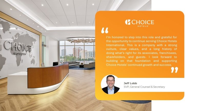Choice Hotels International headquarters lobby with reception desk and company logo wall in North Bethesda