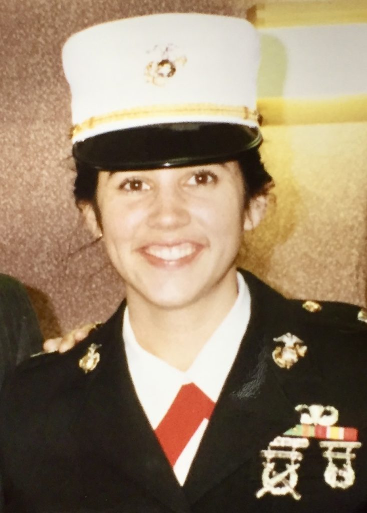 Mary Kennedy Thompson in Marine Corps dress uniform smiling during her military service
