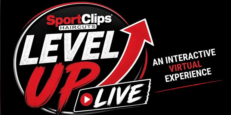 Sport Clips Level Up Live logo promoting a virtual career experience for stylists and students