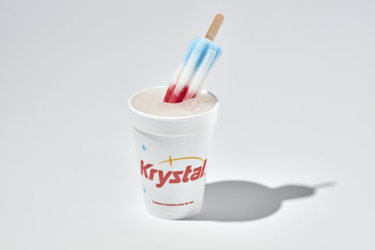 Krystal Bomb Pop ICEE with red, white and blue frozen pop
