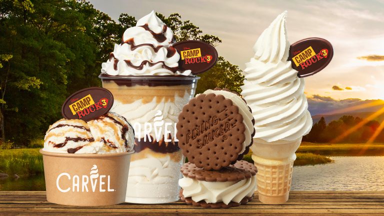 Carvel Campfire Treats featuring s’mores ice cream, soft serve, a Dasher and Flying Saucer for Camp Rock 3