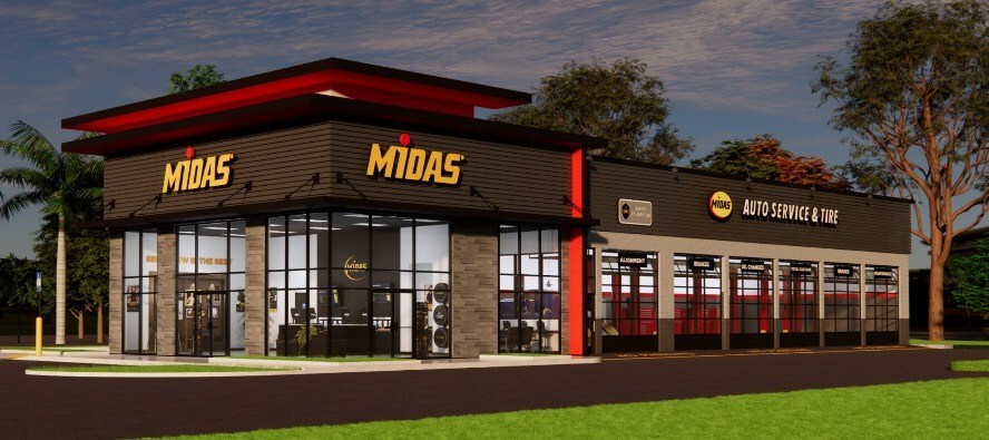 Rendering of the new Midas Contemporary Industrial auto service store design