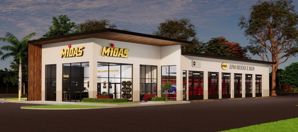 Rendering of the new Midas Urban Modern auto service store design